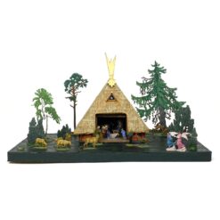 Prakartėlė su alavinėmis figūromis ant medinio pagrindo 15x32x18,5 cm