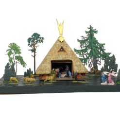 Prakartėlė su alavinėmis figūromis ant medinio pagrindo 15x32x18,5 cm