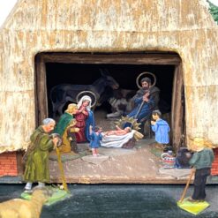 Prakartėlė su alavinėmis figūromis ant medinio pagrindo 15x32x18,5 cm