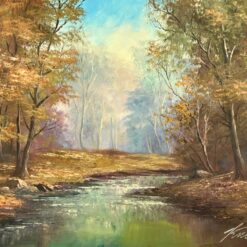 Aliejiniais dažais ant drobės tapytas rudens peizažas mediniame rėme 4x81x61 cm