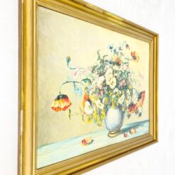 Ant kartono aliejiniais dažais tapytas gėlių puokštės natiurmortas mediniame rėme 4x92x72 cm