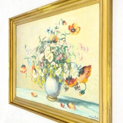 Ant kartono aliejiniais dažais tapytas gėlių puokštės natiurmortas mediniame rėme 4x92x72 cm