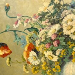 Ant kartono aliejiniais dažais tapytas gėlių puokštės natiurmortas mediniame rėme 4x92x72 cm