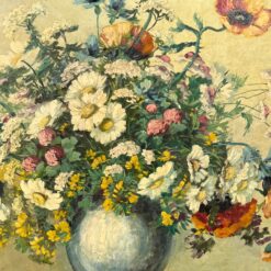 Ant kartono aliejiniais dažais tapytas gėlių puokštės natiurmortas mediniame rėme 4x92x72 cm