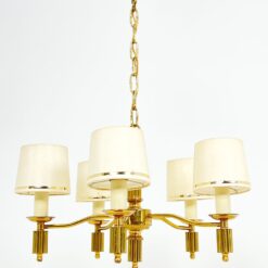 Žalvarinis penkių šakų sietynas su tekstilės gaubteliais 55x55x84 cm