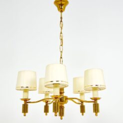 Žalvarinis penkių šakų sietynas su tekstilės gaubteliais 55x55x84 cm