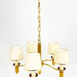 Žalvarinis penkių šakų sietynas su tekstilės gaubteliais 55x55x84 cm