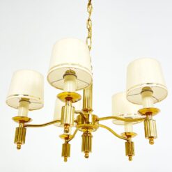 Žalvarinis penkių šakų sietynas su tekstilės gaubteliais 55x55x84 cm