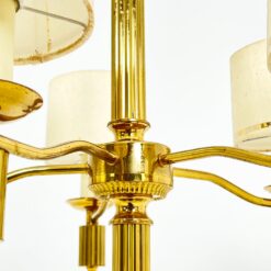 Žalvarinis penkių šakų sietynas su tekstilės gaubteliais 55x55x84 cm