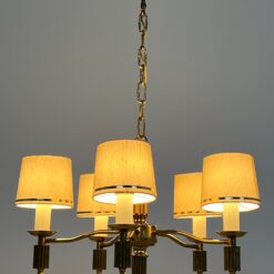 Žalvarinis penkių šakų sietynas su tekstilės gaubteliais 55x55x84 cm