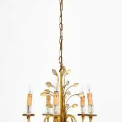 Metalinis penkių šakų sietynas su stiklo detalėmis, augalų lapų motyvais 43x43x94 cm