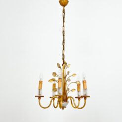 Metalinis penkių šakų sietynas su stiklo detalėmis, augalų lapų motyvais 43x43x94 cm