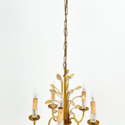 Metalinis penkių šakų sietynas su stiklo detalėmis, augalų lapų motyvais 43x43x94 cm