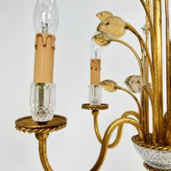 Metalinis penkių šakų sietynas su stiklo detalėmis, augalų lapų motyvais 43x43x94 cm