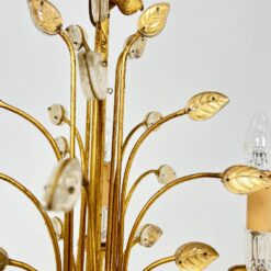 Metalinis penkių šakų sietynas su stiklo detalėmis, augalų lapų motyvais 43x43x94 cm