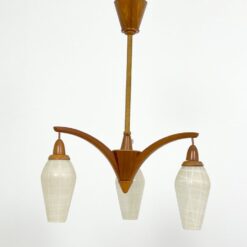 Mid Century trijų šakų tikmedžio sietynas su stiklo gaubtais 46x46x67 cm