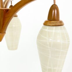 Mid Century trijų šakų tikmedžio sietynas su stiklo gaubtais 46x46x67 cm