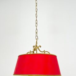Žalvarinis pakabinamas šviestuvas popieriniu raudonos spalvos gaubtu 45x45x110 cm