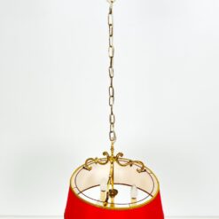 Žalvarinis pakabinamas šviestuvas popieriniu raudonos spalvos gaubtu 45x45x110 cm