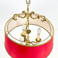 Žalvarinis pakabinamas šviestuvas popieriniu raudonos spalvos gaubtu 45x45x110 cm