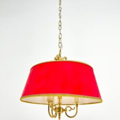 Žalvarinis pakabinamas šviestuvas popieriniu raudonos spalvos gaubtu 45x45x110 cm