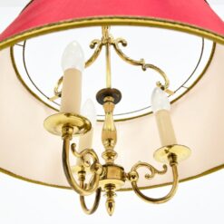 Žalvarinis pakabinamas šviestuvas popieriniu raudonos spalvos gaubtu 45x45x110 cm