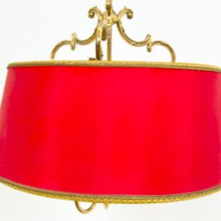 Žalvarinis pakabinamas šviestuvas popieriniu raudonos spalvos gaubtu 45x45x110 cm