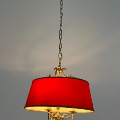 Žalvarinis pakabinamas šviestuvas popieriniu raudonos spalvos gaubtu 45x45x110 cm