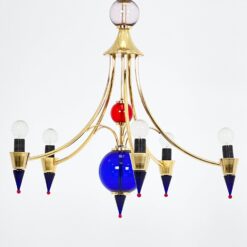 Vintažinis penkių šakų metalinis sietynas su spalvoto stiklo detalėmis 58x58x67 cm