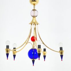 Vintažinis penkių šakų metalinis sietynas su spalvoto stiklo detalėmis 58x58x67 cm