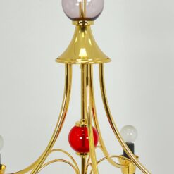 Vintažinis penkių šakų metalinis sietynas su spalvoto stiklo detalėmis 58x58x67 cm