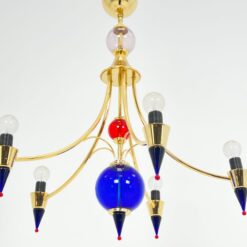 Vintažinis penkių šakų metalinis sietynas su spalvoto stiklo detalėmis 58x58x67 cm