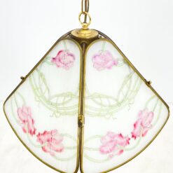 Žalvarinis pakabinamas šviestuvas su augalų motyvais dekoruotu stiklu 42x42x123 cm