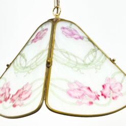 Žalvarinis pakabinamas šviestuvas su augalų motyvais dekoruotu stiklu 42x42x123 cm