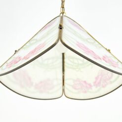 Žalvarinis pakabinamas šviestuvas su augalų motyvais dekoruotu stiklu 42x42x123 cm