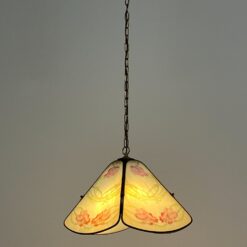 Žalvarinis pakabinamas šviestuvas su augalų motyvais dekoruotu stiklu 42x42x123 cm