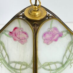 Žalvarinis pakabinamas šviestuvas su augalų motyvais dekoruotu stiklu 42x42x123 cm