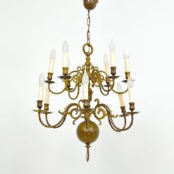 Žalvarinis dviejų aukštų, dvylikos šakų sietynas 67x67x102 cm