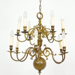 Žalvarinis dviejų aukštų, dvylikos šakų sietynas 67x67x102 cm