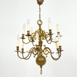 Žalvarinis dviejų aukštų, dvylikos šakų sietynas 67x67x102 cm