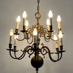 Žalvarinis dviejų aukštų, dvylikos šakų sietynas 67x67x102 cm