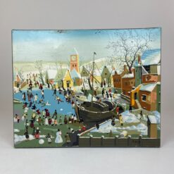 Aliejiniais dažais ant drobės tapytas žiemiškas miestelio peizažas 2x50,5x40,5 cm