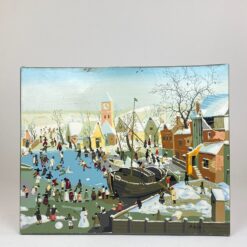 Aliejiniais dažais ant drobės tapytas žiemiškas miestelio peizažas 2×50,5×40,5 cm