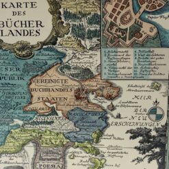 Lotte Roth alegorinis žemėlapis “Karte des Bücherlandes” mediniame rėme su stiklu 1,5×30,5×41,5 cm