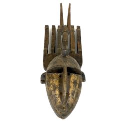 Apeiginė Bamana N’tomo medinė kaukė su žalvario apdailomis 16x22x56 cm
