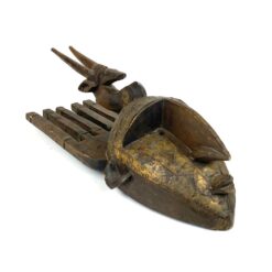 Apeiginė Bamana N’tomo medinė kaukė su žalvario apdailomis 16x22x56 cm