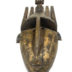 Apeiginė Bamana N’tomo medinė kaukė su žalvario apdailomis 16x22x56 cm