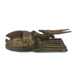 Apeiginė Bamana N’tomo medinė kaukė su žalvario apdailomis 16x22x56 cm