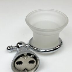 Sieninis stiklinis indas vonios reikmenims su chromuoto metalo laikikliu