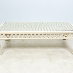Vintažinis medinis staliukas stikliniu stalviršiumi 81x153x44 cm